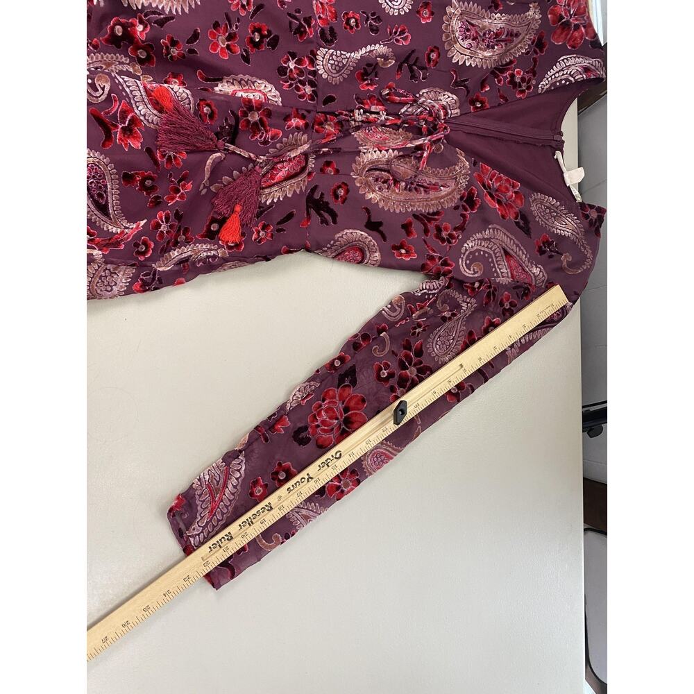 Chelsea‎ & Violet Jumpsuit Medium Red Burnout Velvet Paisley Retro Boho Wide Leg - Picture 7 of 15